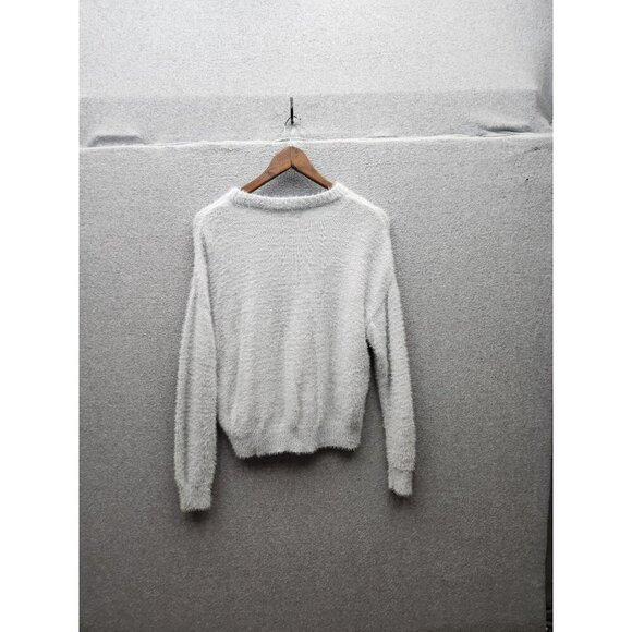 Nikka K Womens Believe Sweater M Light Gray Fuzzy Acrylic Nylon Blend - Picture 4 of 4